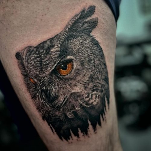 Realism Owl Tattoo Design at Blackout Tattoo & Piercing Academy in Middlesbrough.