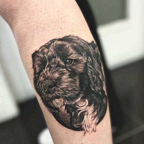 Realism Dog Tattoo Design at Blackout Tattoo & Piercing Academy in Middlesbrough.