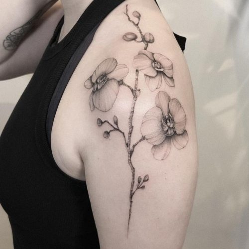 Fine Line Flower Tattoo Design.