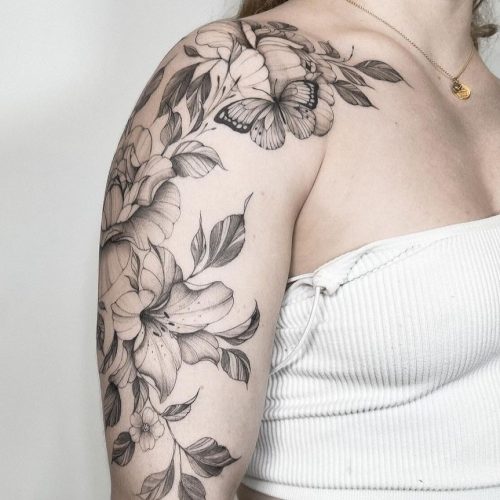 Fine Line Flowers Tattoo Design.