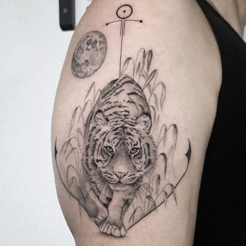 Fine Line Lion Tattoo Design.