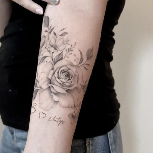 Fine Line Flower Tattoo Design.