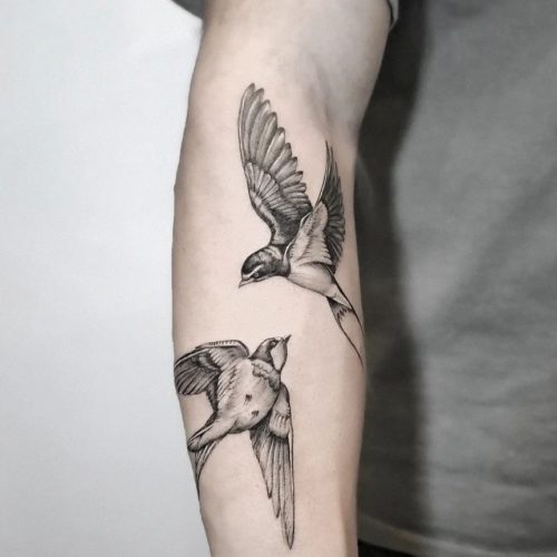 Fine Line Birds Tattoo Design.