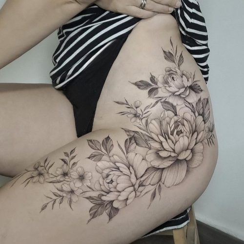 Fine Line Flower Tattoo Design.