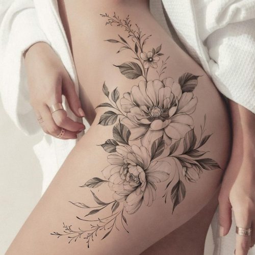 Fine Line Flower Tattoo Design.