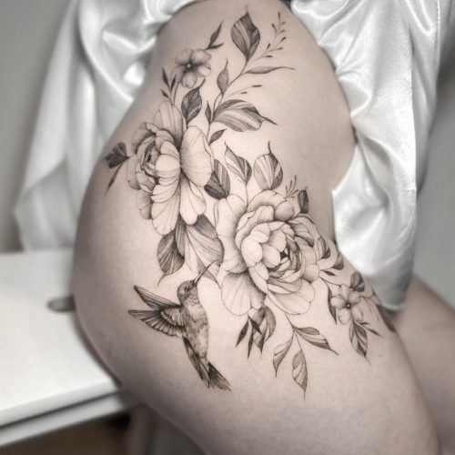 Fine Line Flower Tattoo Design.