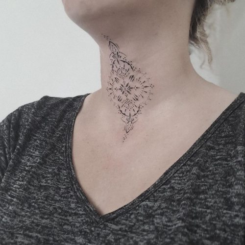 Fine Line Neck Tattoo Design.