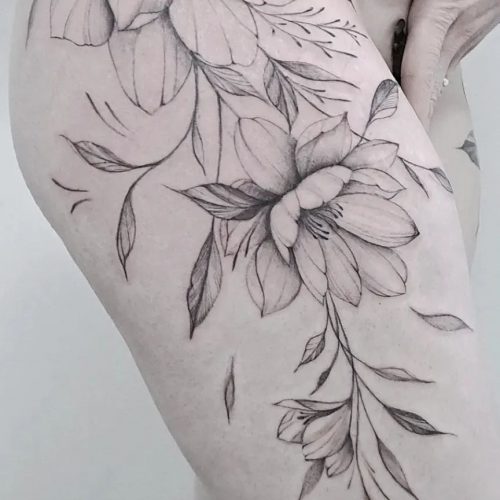 Fine Line Flower Tattoo Design.