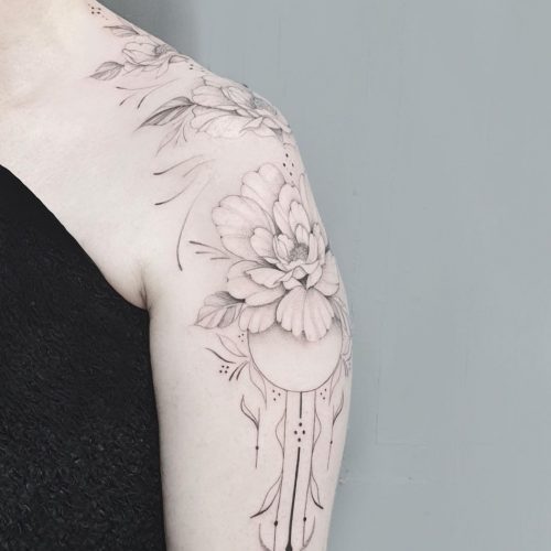 Fine Line Flower Tattoo Design.