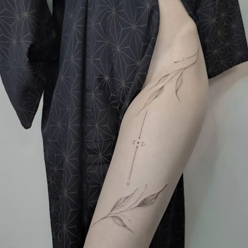 Fine Line Leg Tattoo Design.