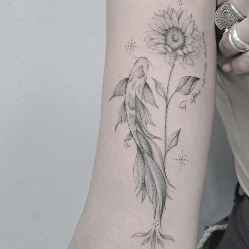 Fine Line Flower Tattoo Design.
