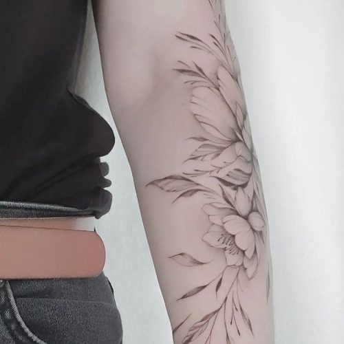 Fine Line Flower Tattoo Design.