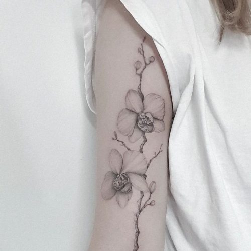 Fine Line Flower Tattoo Design.