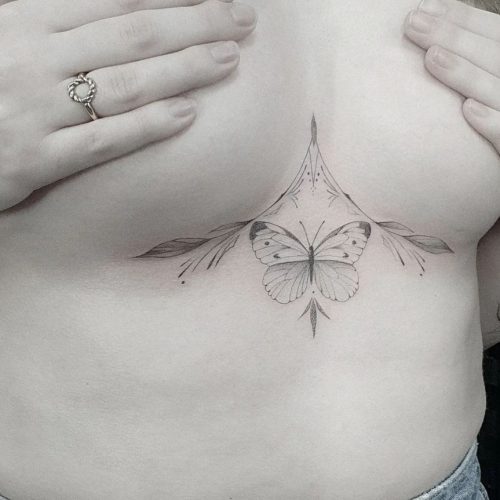 Fine Line Sternum Tattoo Design.