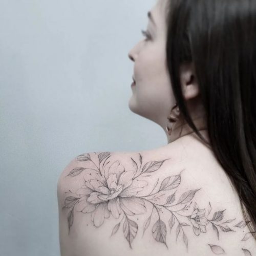 Fine Line Flower Tattoo Design.