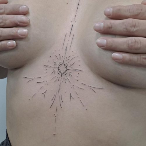 Fine Line Sternum Tattoo Design.