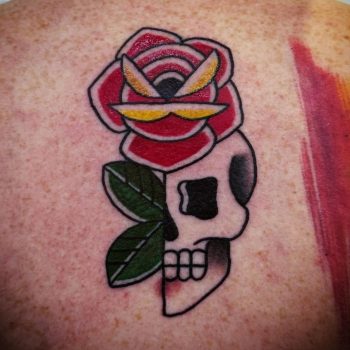Trad Rose And Skull Design