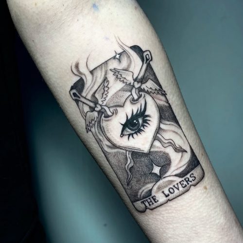 Blackwork card tattoo
