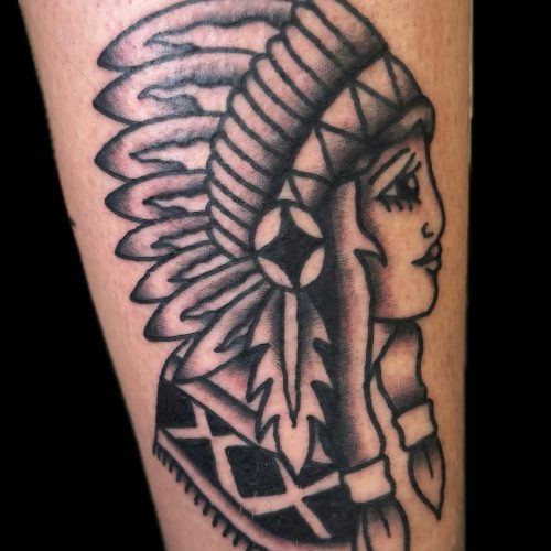 Indian woman trad tattoo design