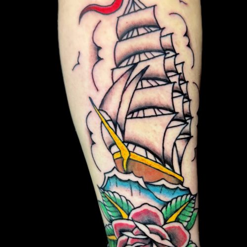Ship trad tattoo design