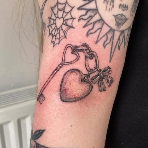 Heart and key tattoo design