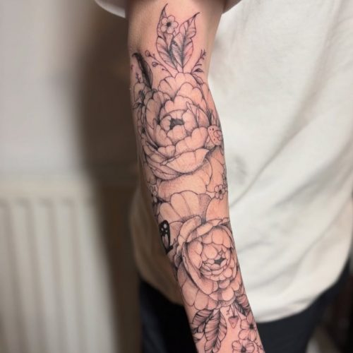 Fine line roses tattoos.