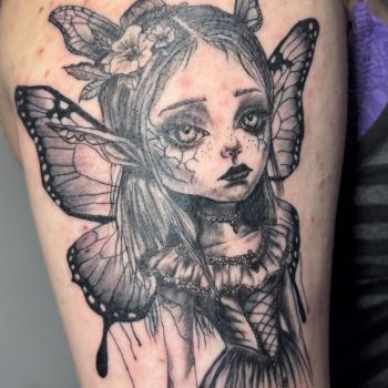 Ferry girl tattoo blackwork